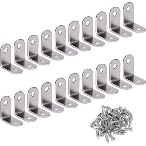 Angle Droit Support Inox 90 Degrés Support De Coin support d'angle en forme de L Fixation Équerre Livré Avec Vis Argent 20 Pièces 303016mm (1/5)