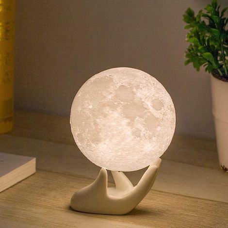 Veilleuse en forme de lune 10 cm, blanc chaud et froid, lampe de nuit rechargeable USB tactile, cadeau femme et enfant (1/5)
