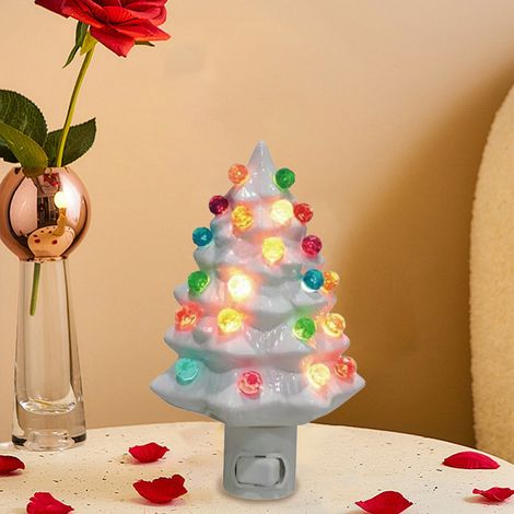 Arbre De Noël Luminaire - Veilleuse Murale En Céramique - Prise Murale Rotative - Hauteur 15 Cm - Blanc - 1 Pièce (1/5)