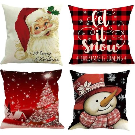 45x45 4er-Set Weihnachtsdekoration Weihnachtsmann-Kissenbezüge Dekorative Kissenbezüge aus Leinen für die Weihnachtsdekoration im Innenbereich, Sofa, Winter, Weihnachtsgeschenk (1/5)