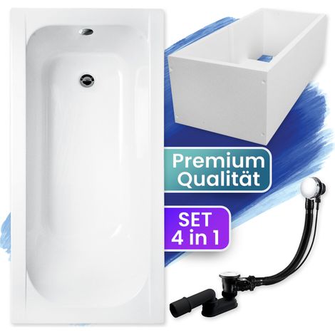 Badewanne Rechteck 150x70 mit Wannenträger, Ablaufgarnitur & Füßen GRATIS - Komplettset 4in1 Original Acryl Wanne Siphon - BADLAND CONTINEA (1/5)