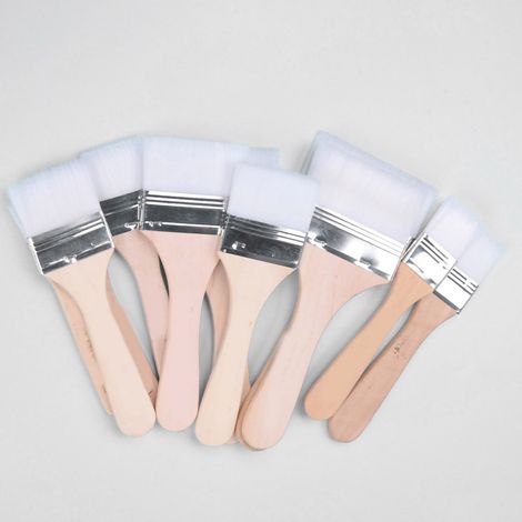 12 Pinceaux Plats Nylon Poils Synthétiques, Manche Bois, Corps Aluminium, Brosse Peinture BBQ Blanc 12 Pièces (1/5)