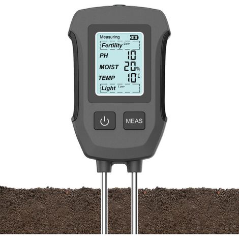 5-in-1-Feuchtigkeitsmessgerät für Pflanzen, Feuchtigkeitsmesser für Fruchtbarkeit/pH-Wert/Bodenfeuchtigkeit/Temperatur/Sonnenlichtintensität, Pflanzenhygrometer mit hintergrundbeleuchtetem LCD-Display (1/5)