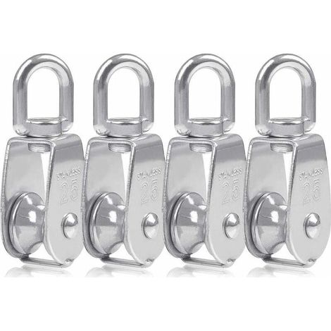 Poulie 4 pièces poulie M25 pour Cordes poulie en Acier Inoxydable Blocs coquilles Rouleau de poulie pour Cordes capacité de Charge d'utilisation intérieure et extérieure 150 kg 8.532cm (Argent) (1/5)
