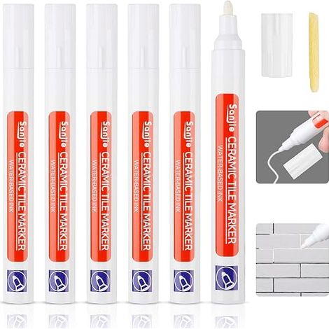 6 x White Tile Joint Pen, White Grout Renovator, Marker for Bathroom Tile Joints, Repair Renovation Pen for Floor Tiles Bathroom Kitchen Balcony (1/5)