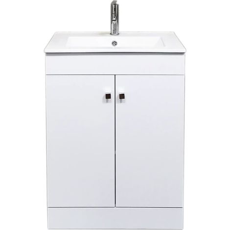 Meuble Salle de Bains avec vasque/lavabo LOOK 60 Blanc à poser avec plan céramique.