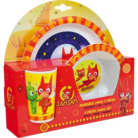 Samsam ensemble repas incluant 1 verre 220 ml, 1 assiette et 1 bol micro-ondables pour enfant