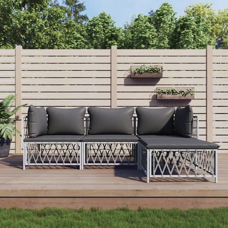 4-tlg. Garten-Lounge-Set mit Kissen Weiß Stahl (1/5)