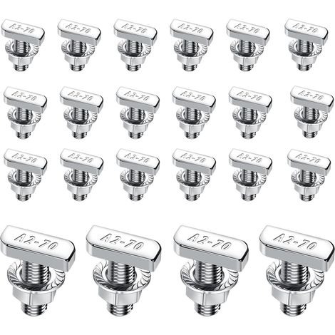 22 Pièces Vis à Tête Marteau, M8x20mm Acier Inoxydable A2-70 avec Écrous à Bride, Ensemble Vis en T pour Rails de Montage Solaires PV, Système Photovoltaïque, Serres et Profils en Aluminium (1/5)