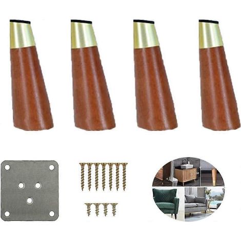 Pieds de meubles en bois, pieds de table, pieds de meuble TV, fuselés, adaptés aux tables basses/meubles de chambre, ensemble de 4 pièces, 3,9 pouces, marron. (1/5)