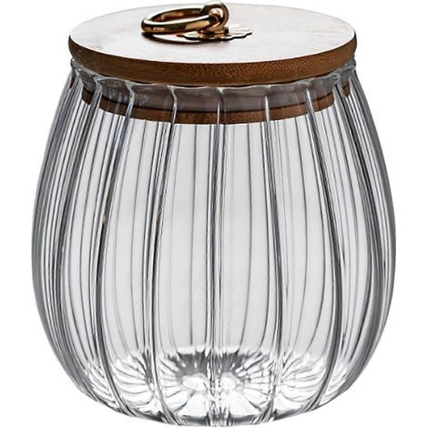 Bocal en verre transparent de 750 ml avec couvercle hermétique en bois d'acacia. pour café. thé. épices. sucre. biscuits et fruits secs. (1/4)