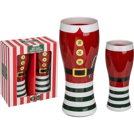 Lot de 2 verres à bière en forme de costume de Père Noël pour env. 460 ml, H : env. 18 cm, lot de 2 dans une boîte à fenêtre (1/3)