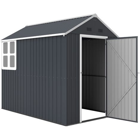 Cabane de jardin porte outils en acier galvanisé et PP avec fenêtre, 259x172x222 cm, grise et blanche (1/5)