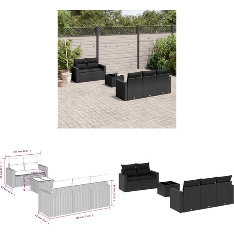 Salon de jardin 6 pcs avec coussins noir résine tressée - Ensemble Salon De Jardin - Meuble De Jardin - Canapé D'extérieur - Résine Tressée - Rotin Synthétique - Home & Living (1/3)