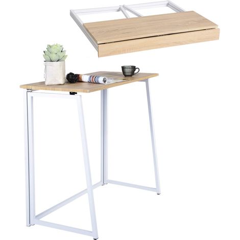 Meuble Cosy Table Pliante pour Petits Espaces, Tables Consoles de Salon Pliante, Assemblage Facile, Cadre en Métal, Chêne + Blanc, 80x40x74cm (1/5)