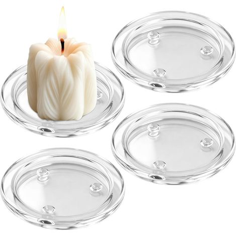 4 Pièces Porte Bougie en Verre 10 cm, Coupelles pour Bougies Pilier, Bougeoirs Décoratifs Transparents, Support de Table pour Noël, Mariage, Fête (1/5)