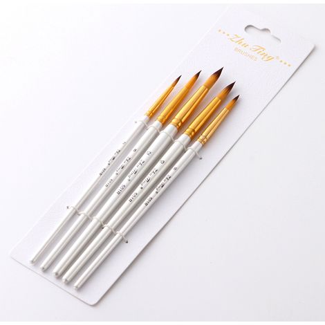 Ensemble de 5 pinceaux d'art professionnels pour aquarelle, acrylique et peinture à l'huile, pointes rondes blanches. (1/5)