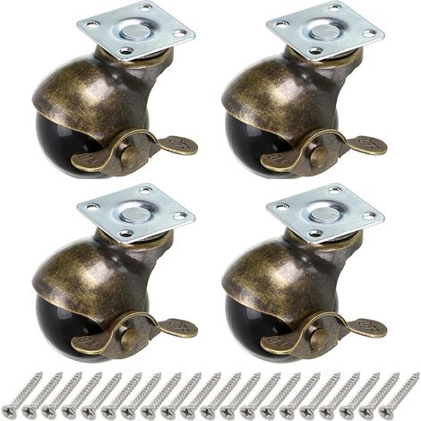 ruote girevoli con piastra, ruote per mobili da 40 mm con freni, ruote con cuscinetti a sfera antichi, sostituzione per mobili, cassettiere, bauli portaoggetti, tavolini da caffè