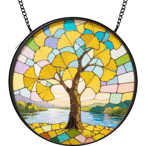 30 cmAttrape-soleil vitrail fleurs sauvages papillons abeilles, suspension murale maison, cadeau femme (1/5)