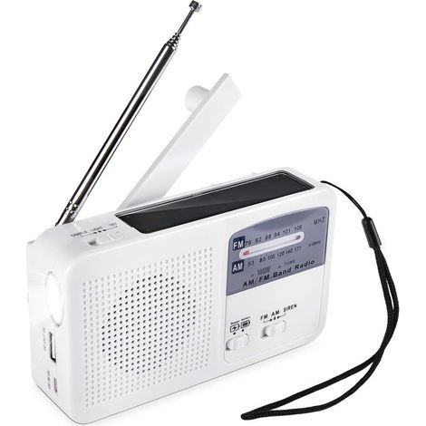 Solar Emergency Portable Radio Dynamo Power Hand Crank Rechargeable FM/AM Radio Wireless MP3 Player LED Flashlight Siren Portable Cell Phone Charger Power Bank (1/5)