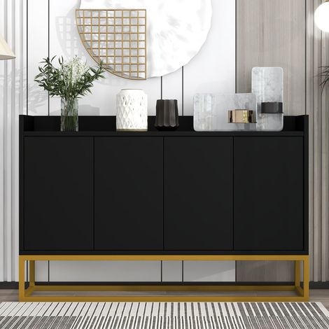 Buffet noir moderne 120 cm sans poignées, meuble de rangement 4 portes avec étagères réglables pour salon, cuisine et salle à manger (1/5)