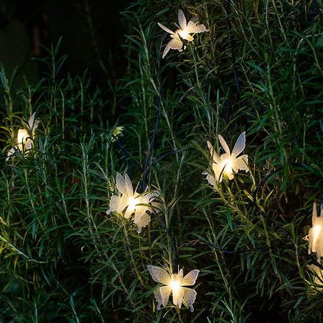 guirlande Lumineuse Solaire 20pcs Led Blanc Chaud Papillon 8 Fonctions D'eclairage (1/5)