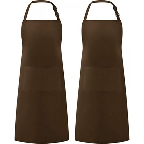 2 Pieces Brown Kitchen Aprons for Men Women, Household Apron Tool Holder Aprons with 2 Pockets for BBQ, Adjustable Adult Gardening Apron for Gardening