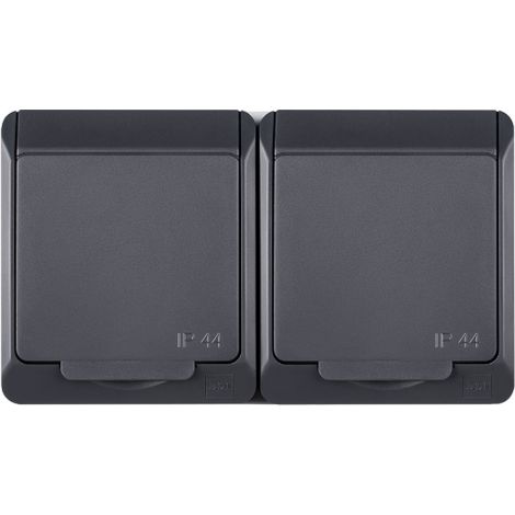 Presa doppia Hermes con/senza 2P+Z Schuko IP44 antracite 0325-07