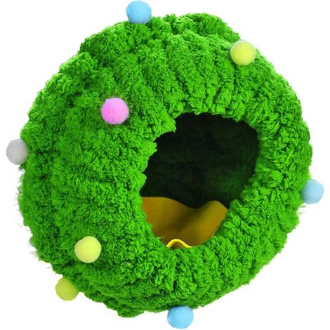 Grand nid d'oiseau vert avec pompons colorés (17 cm) – Dort doux et chaud Petits oiseaux et rongeurs (1/4)