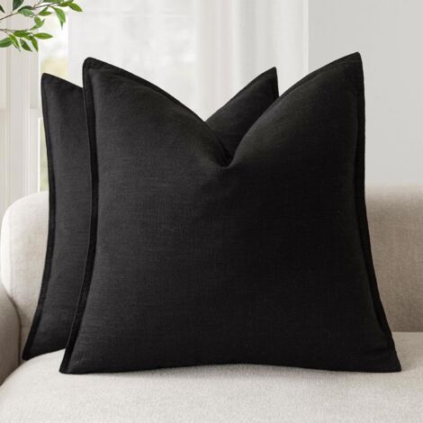 Lot de 2 housses de coussin décoratives douces style bohème, style ferme, neutre, pour chaise, canapé, chambre à coucher, salon, décoration d'intérieur, 45,7 x 45,7 cm, noir (1/5)