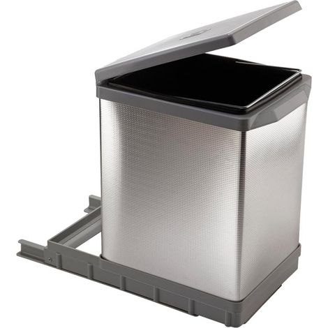 Poubelle automatique coulissante 18 l – Aluminium gris – Ouverture automatique au tirage – Rail coulissant 410 mm – Elletipi