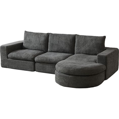 CAIziCanapé en chenille avec éléments courbés et chaise longue, entièrement comprimé et sans structure, canapé modulaire combiné en L avec chaise longue, canapé compressé en mousse, aucun montage requ (1/5)