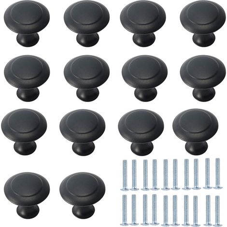 Boutons de Porte,Boutons de Meubles Tête de Champignon Noir Tiroir de Porte Poignée Acier Inoxydable pour Placard de Cuisine Armoire Tiroir Armoire Avec Vis（30pcs）