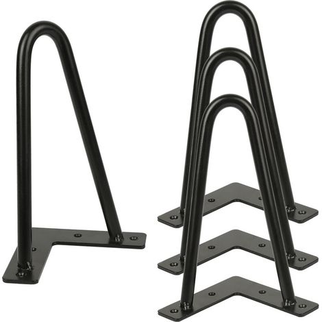 – Lot de 4 pieds épingle 20 cm en acier massif noir – Capacité de charge 100-200 kg – Installation facile avec vis pré-percées (1/5)