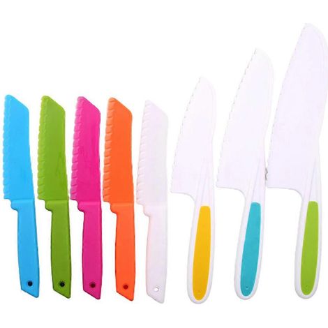 Ensemble de 8 couteaux de cuisine multicolores pour gâteaux, salades, fruits et pains, pour enfants-AquaForge (1/5)