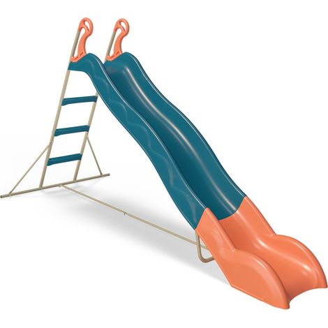 Trigano – Toboggan 2,63 m bleu – Structure métallique 10 ans – Rebords de sécurité 15 cm – Marche antidérapante pour montée sécurisée