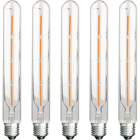 Lot de 5 Ampoules Long Tube, Filament LED Edison, 4W, Équivalent Incandescence 40W, Culot E27, Blanc Chaud 2700K,Verre Transparent (1/5)