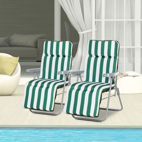 Ensemble chaises longues jardin 2 pliables coussins Acier - Dimensions: 60x75x102 cm - Couleur: Blanc, Vert
