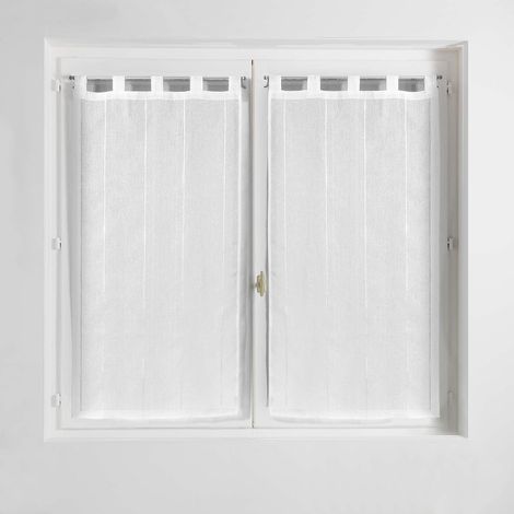 Paire de Voilages Droite à Passants (2 x 45 x 90 cm) Linahe Blanc, Voile Sablé Fils Chenille (1/5)