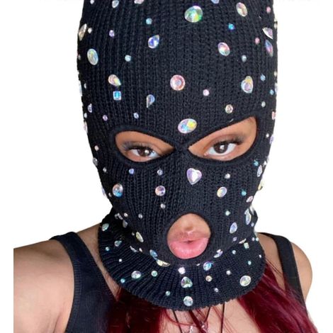 Strassbesetzte Sturmhaube mit Gesichtsschutz, Mütze und Halswärmer, geeignet für Outdoor-Aktivitäten wie Halloween und Cosplay. Neu für S03