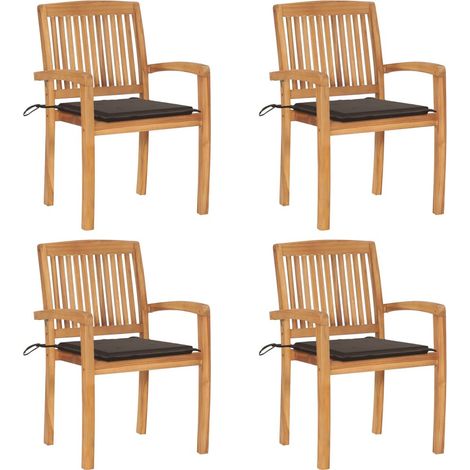 Lot de 4 Chaises de jardin et de camping empilables avec coussins, Chaises de relaxation, Teck solide OIB7622E (1/5)