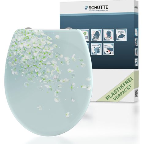 SCH�TTE WC-Sitz aus Duroplast mit Absenkautomatik und Schnellverschluss Toilettendeckel mit Motiv Klodeckel Floral Blatt 82381