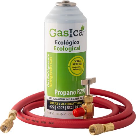 GASICA V2 226g  Sustituto Ecológico R22 R410A R32 R407C  Kit con Válvula y Manguera  Sellador de Microfugas y Ahorro