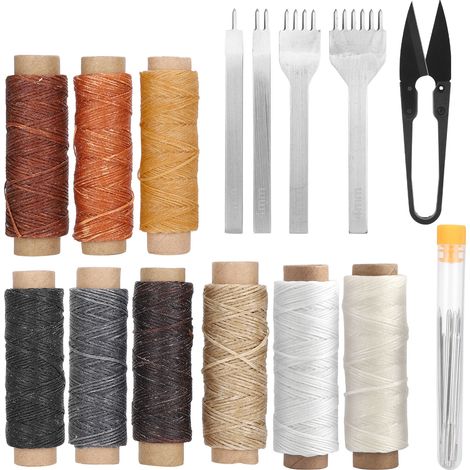Kit de couture du cuir (1 kit) : fil ciré, aiguille, outil pour projets de loisirs créatifs. (1/5)