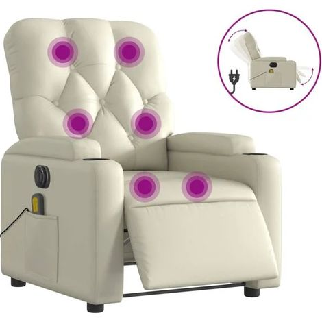 Chaise électrique inclinable en similicuir beige – Fauteuil relax avec repose-pieds réglable, appui-tête et fonction massage – Idéal pour salon ou chambre (1/5)