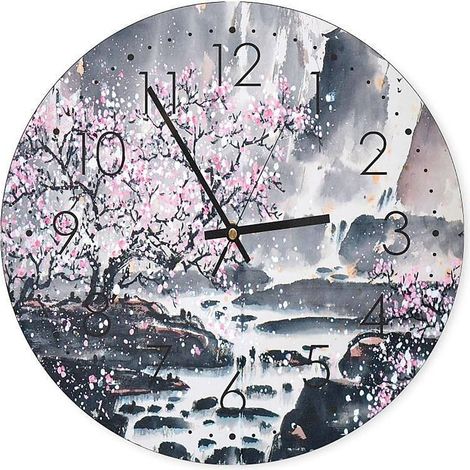 Horloge Murale Paysage Fleuri et Cerisiers en Éclosion - 40 x 40 cm