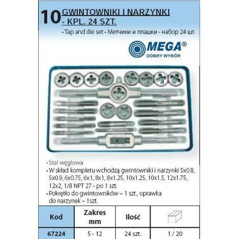 Mega Gewindeset 24 Teile aus kohlenstoffhaltigem Stahl