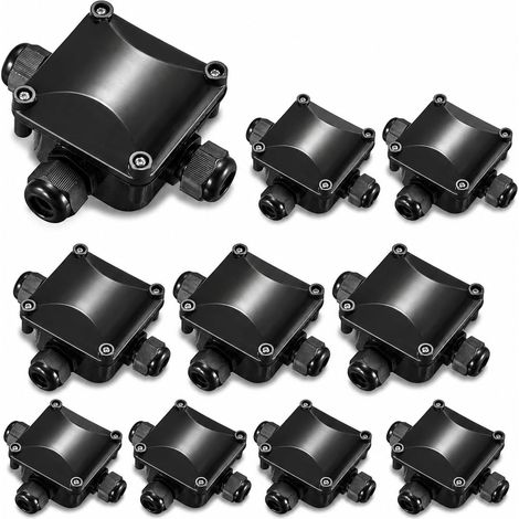 10Pcs Boite de Derivation Etanche Exterieur IP68, Boite Etanche à 3 Voies Boîte de Jonction Connecteur Electrique étanche, Extérieur Étanche, pour Jardin, pour Câble de Diamètre 6.5-10.5 mm (noir) (1/5)