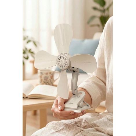 Ventilateur en plastique blanc avec inclinaison réglable, puissance 10 W, interrupteur marche/arrêt, idéal pour la maison et le bureau (1/5)