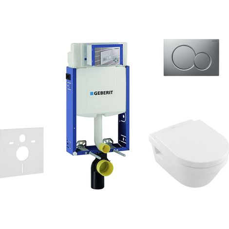 Geberit Kombifix - Installationselement für Wand-WC mit Betätigungsplatte SIGMA01, matt chrom + Villeroy & Boch - WC und WC Sitz, DirectFlush, SoftClose, CeramicPlus 110.302.00.5 NB3